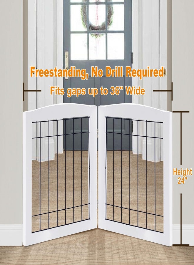 LZRS 2-Panel Freestanding Foldable Wood Dog Gate – Solid Wood & Steel Wire, Chew-Resistant Pet Barrier for Indoor Use, Ideal for Small to Medium Dogs, White - Image 2